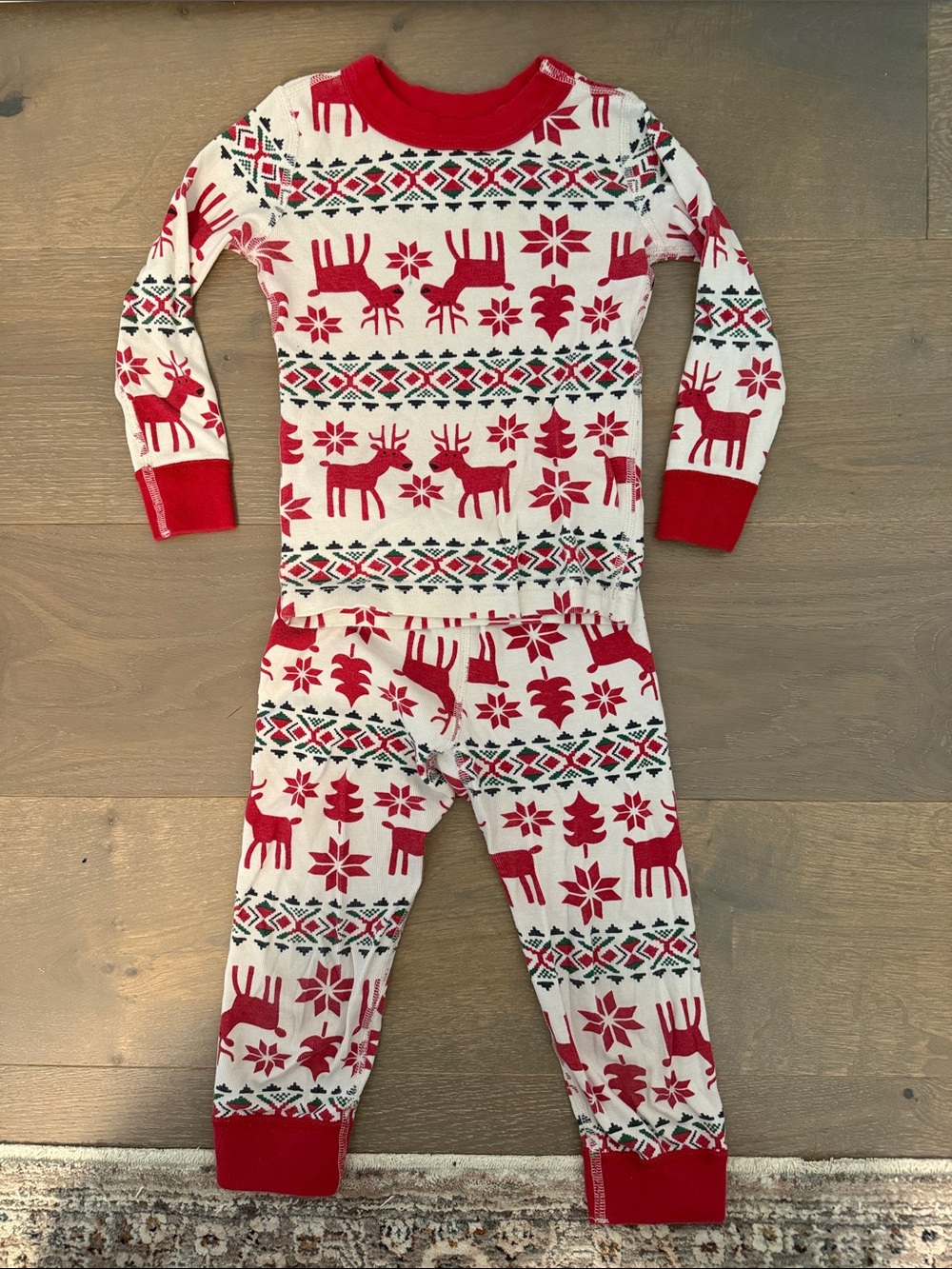 Hanna Andersson Red & White Reindeer Fair Isle Pajama Set